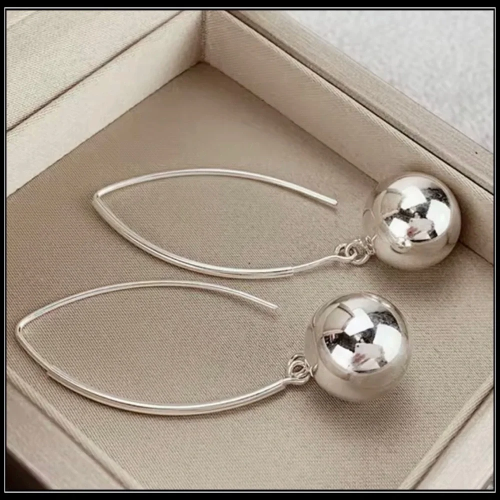 New Sterling Silver 925 Hook & Ball Drop Earrings - Picture 2 of 5